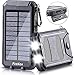 Solar Power Bank, 20000mAh Portable Solar Phone Charger External Battery Pack with Dual USB 5V 1A/2.1A Output Ports and LED Lights, Outdoor Solar Battery Charger with Compass for Cellphone and More
