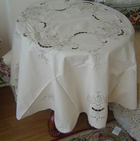 Amazon テーブルクロス アンティーク風手作りの刺繍模様とドロンワークパターン綿100 ベージュテーブルクロス テーブルクロス オンライン通販