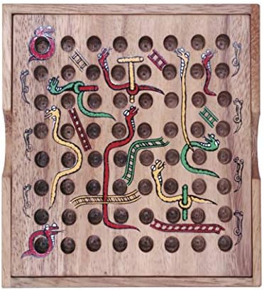 Snakes and Ladders Handcraft Brain Teaser Wooden Games and Puzzles with Gift Box for 2 to 4 Players