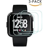 [ 3-Pack ] Fitbit Versa Screen Protector, Runzen Waterproof 9H Tempered Glass Screen Protector for Fitbit Versa Smart Watch [2.5D Round Edge] [9H Hardness] [Crystal Clear] [Anti-Scratch] [No-Bubble]