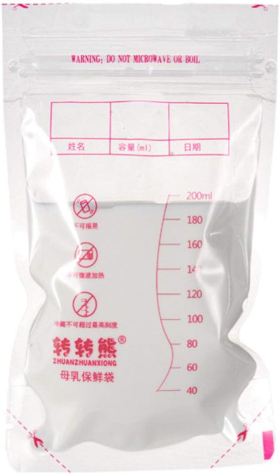 30 Pcs Breastmilk Storage Bags 200ML Leakproof Breastfeeding Freezer Pre Sterilized & BPA Free Self-Standing Storage Container Bags for Breast (30PCS)