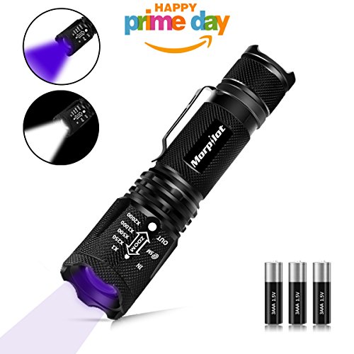 Morpilot Handheld Flashlight, 2 in 1 UV Tactical Flashlight Urine Detector 500LM Bright 4 Modes with 395NM Ultraviolet Black Light for Spot Carpet Pet Urine Stain Catch Scorpions