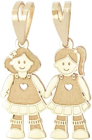 14k Yellow Gold, Sister Girls Pendant Charm Precision Laser Engraved Accents