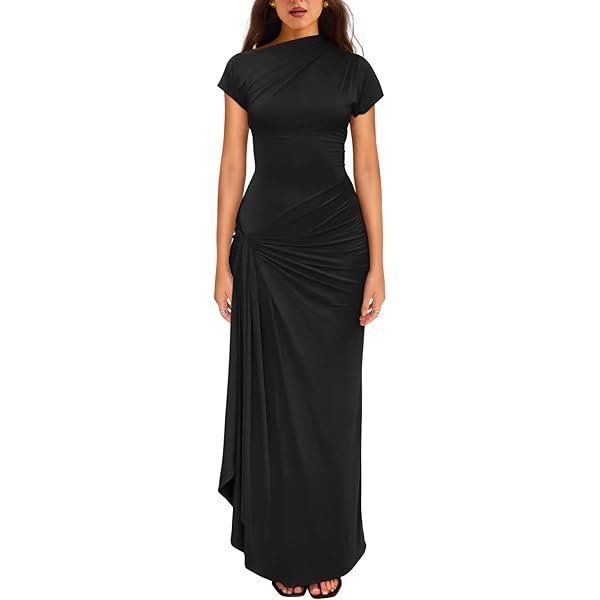 Women One Shoulder Asymmetrical Twist Maxi Long Dress Short