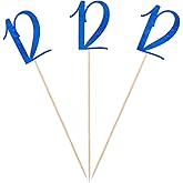 Blue Glitter 12th Birthday Centerpiece Sticks, 12-Pack Number 12 Table Topper Anniversary Party Decorations