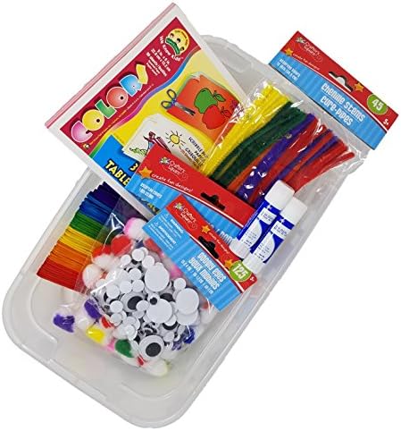 Craft Bin for Kids, Craft Activity Bucket includes Pipe Cleaners, Googly Eyes, Craft Paper, Glue, Pom Poms (varied color schemes), Craft Sticks, Glue and Epic Craft Bin perfect Kids Craft Kit