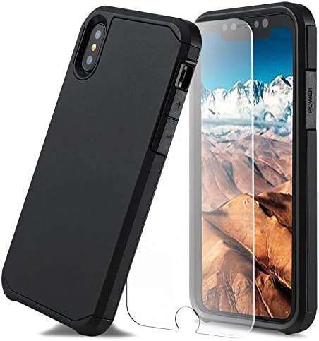 Toobe iPhone X Case Ultra Slim Anti-Scratch Protective Armor Shock Absorbing Heavy Duty Dual Layer Shockproof Case Dropproof Protection With Tempered Glass (BLACK) …