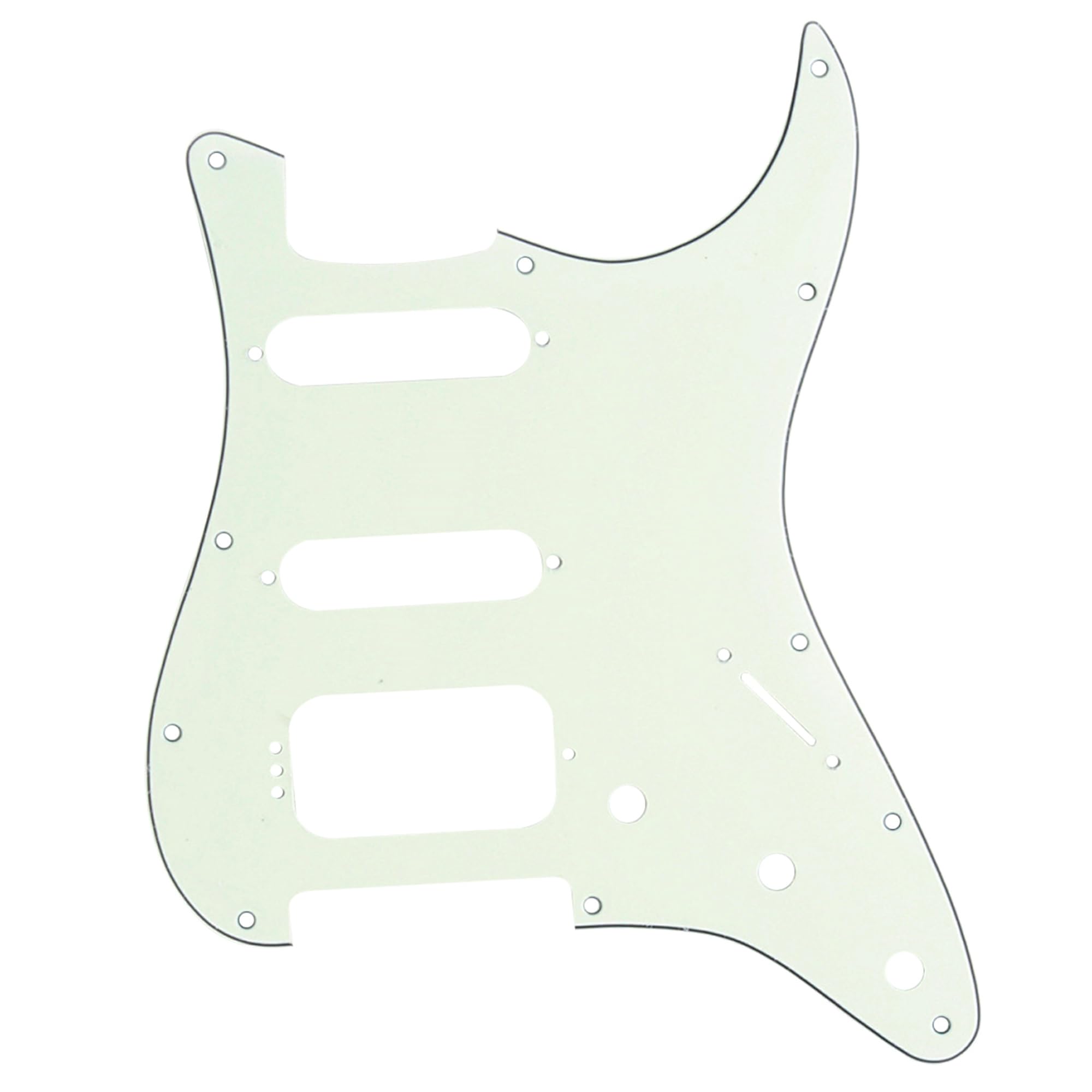 Musiclily Pro 11-Hole Round Corner HSS Guitar Strat Pickguard for USA/Mexican Stratocaster 4-screw Humbucking Mounting Open Pickup, 3Ply Ivory Mint