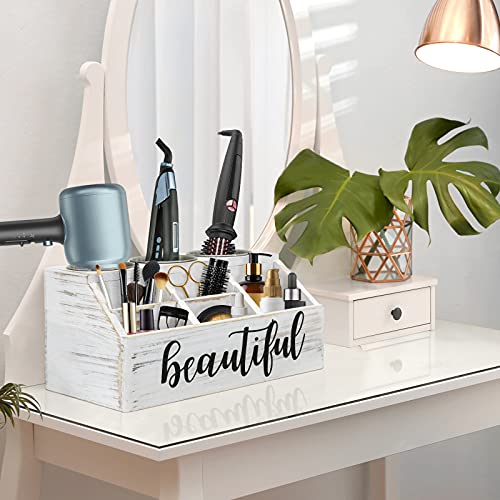 Wooden Hair Tools Organizer, Rustic Hair Dryer Holder, Bathroom