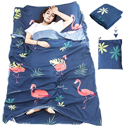 MeiLiMiYu Sleeping Bag Liner, Outdoor Travel Camping Sheet Lightweight Hotel Compact Adult Sleep Bag Sack for Hiking, Picnics, Trains, Planes, Trip (Flamingo, 47.2 x 82.7 inches)