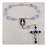 Miraculous Auto Rosary For Car Rear View Mirror Blue With Silver Crucifix & Center