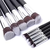 Aliliya Professional 10PCS Premium Luxurious Synthetic Hair Kabuki Makeup Brush Set Cosmetics Foundation Blending Blush Face Powder Brush Makeup Brush Kit (Silver Black)