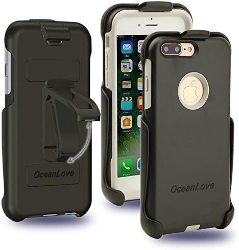 iPhone 7 Plus Case, Oceanlove Heavy Duty Shockproof Armor Drop Protection Case Hard Covers, Built-in Kickstand + Swivel Belt Clip Holster for Apple iPhone 7 Plus, Black and Grey