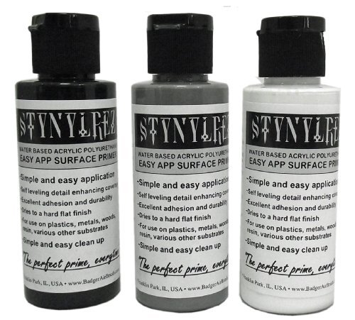 Badger Air-Brush SNR-210 Stynylrez Water Based Acrylic Polyurethane 3-Color Primer, 2-Ounce, White/Gray/Black, by Badger Air-Brush Co. by Badger Air-Brush Co.