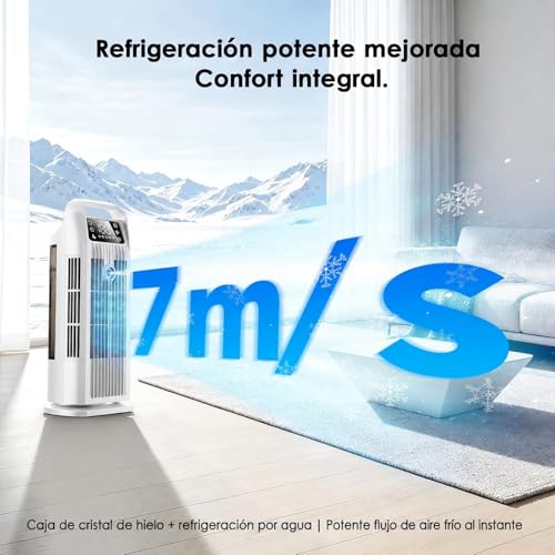 Portable Air Conditioner with Remote Control, 5 in 1 Water Fan, 1.2L Evaporative Climate Control, Storm Button 7 m/s, 120° Oscillation, 12 Hour Timer, Low Consumption (Polar White)