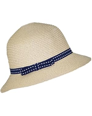 Womens Cloche Sun Packable Cap W/Dotted Line Band & Bow (One Size)