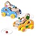FUN LITTLE TOYS 2 Pack Toddler Toys, Wooden Pull Toys for Kids, Animal Pull-Along Toys Beating Drum, Wooden Baby Toys, Gifts for Boys & Girls