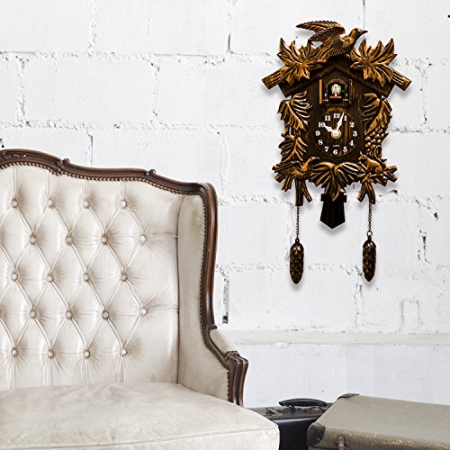 WALPLUS Chiming Classic Brown Vintage Cuckoo Wall Clock Hanging Bird