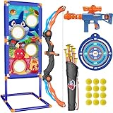 KKONES Kids Bow and Arrow Set, 2 in 1 Shooting Game