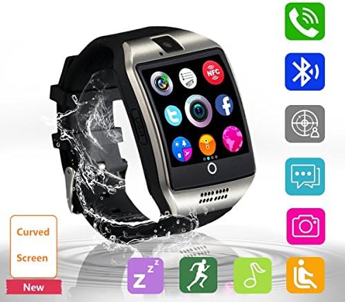 Smart Watch, Bluetooth Smartwatch Sweatproof Cell Phone SIM 2G GSM with Camera Support Sleep Monitor Push Message Anti lost for Android HTC Sony Samsung LG Google and iPhone Smartphones (Q18 Black)