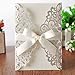 Hosmsua 20x Laser Cut Lace Flora Wedding Invitation Cards with Ribbon Bow and Envelopes for Bridal Shower Engagement Birthday Graduation Party 20pcs (Sliver Glitter)