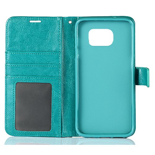 Samsung Galaxy S7 Edge Case, HLCT PU Leather Case, with Soft TPU Protective Bumper, Built-in Kickstand, Cash and Card Pockets (Teal)