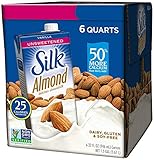 Silk Almond Milk, Unsweetened Vanilla, 32 Fluid Ounce (Pack of 6), Vanilla Flavored Non-Dairy Almond Milk, Dairy-Free Milk (2 Boxes(Pack of 6))