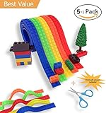 Lego Tape, CORZY Block Tape for Lego Bricks Self-Adhesive Building Block Tape, Cuttable, Compatible with Major Building Blocks Brands, Non-toxic Silicone, 5 pack Bonus Child-Safe Scissors,5 Colors 3ft