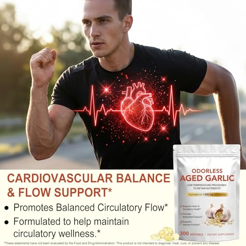 Odorless Aged Garlic Extract | Aged Garlic Extract Capsules | 300 Softgels | 15:1 Concentrated Formula Equivalent to 7,500mg Garlic | Supports Heart & Immune Health | Non-GMO, Gluten-Free
