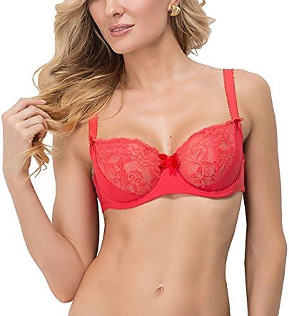 VPF 062 01005 Women Sexy Plus Size Lingerie Lace ddd Bra And Bikini Panties Set Full Figure Valentine Day Presents Girlfriend Gifts BBW (90C, Unlined Bra, Red)