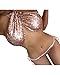 Tempt Me Women Two Pieces Sexy Shiny Sequin Bandage Cross High Neck Halter Bikini Sets