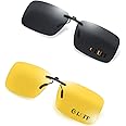 LUFF 2-Pair Polarized/Night Vision Clip on Sunglasses/Myopia Glasses for Driving (Black-Yellow)