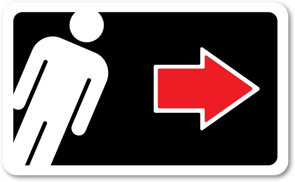 Grafken: GR1411 Plastic Sign Large 8 in x 5 in: RESTROOMS ICON-Men Style 2. Arrow Right