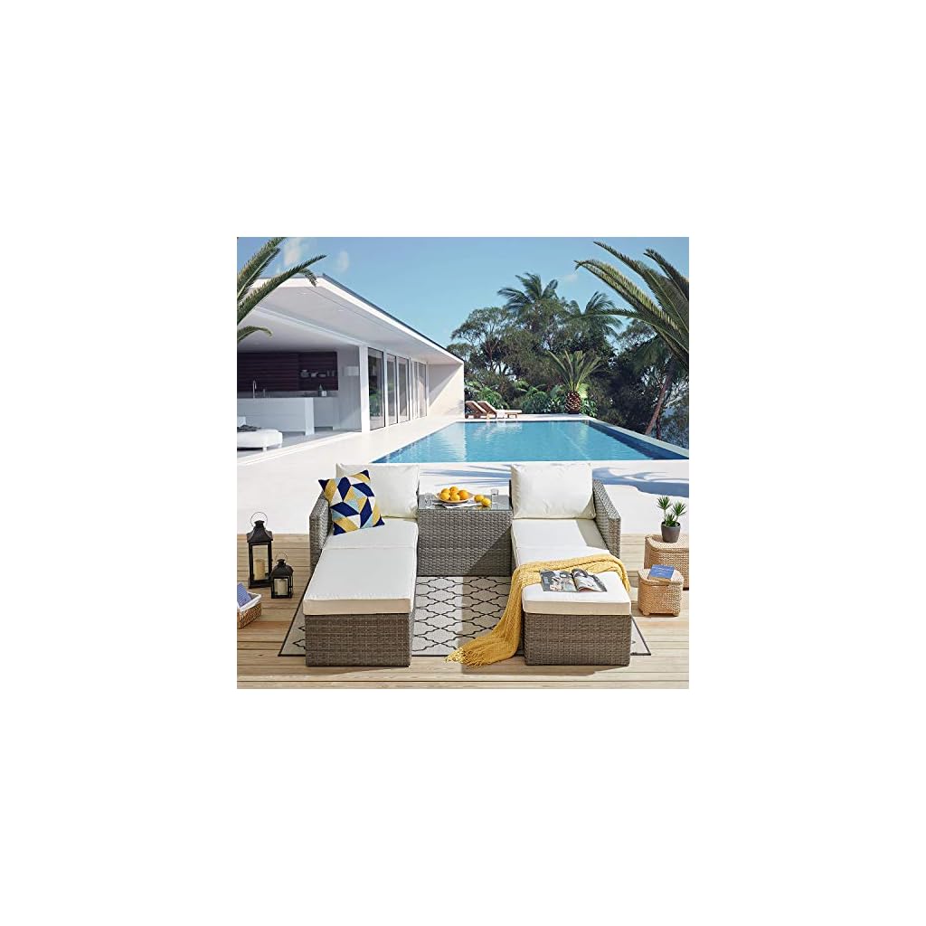 Cherry Tree Furniture Tofino 5Piece Rattan Garden Sofa & Table Set, Stackable Patio Set