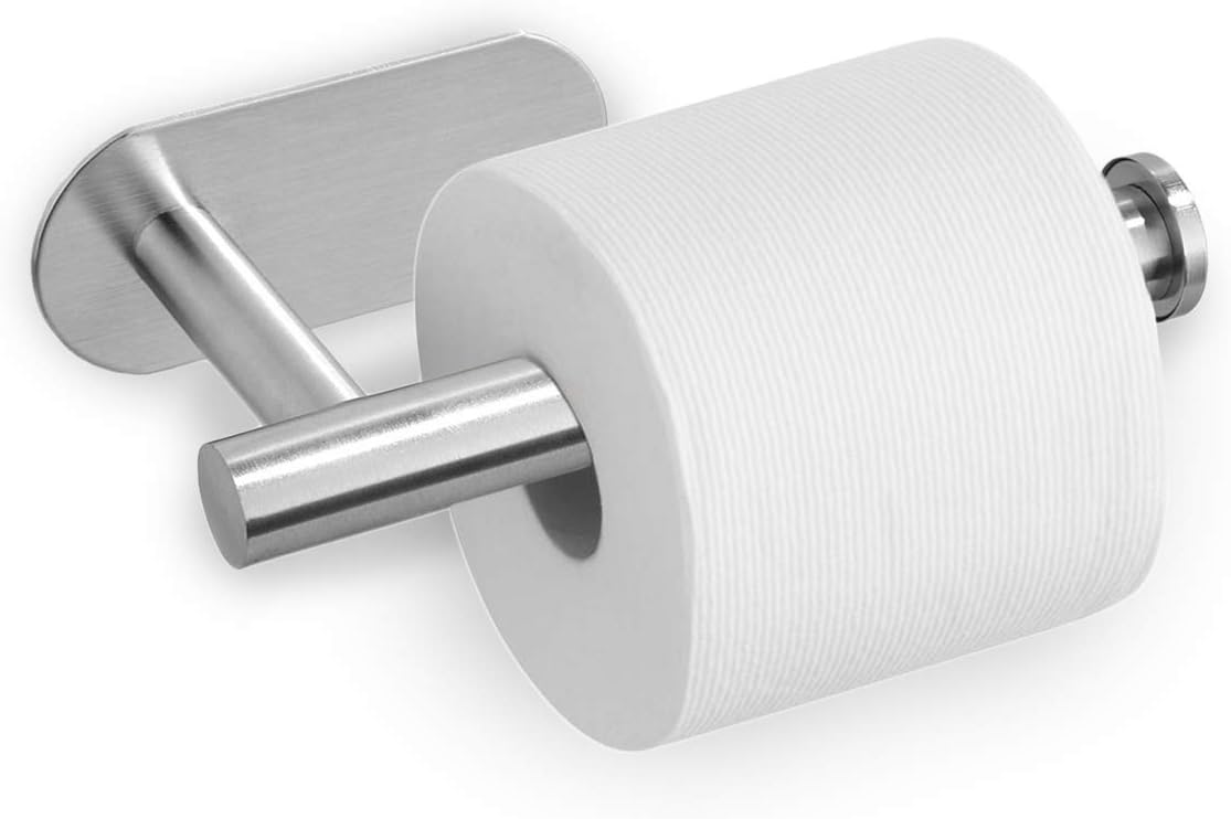 Yazoo Toilet Paper Holder Self Adhesive Toilet Paper Roll Holder Stainless Steel Anti Rust Portable 3M Wall TP Holder for Bathroom, Kitchen, Brushed Nickel