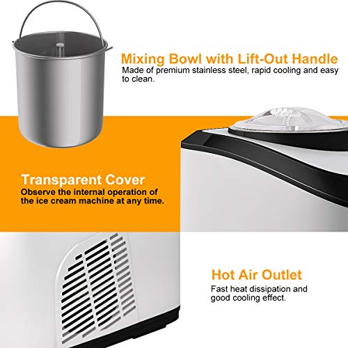COSTWAY Ice Cream Maker, 1.6 Quart Automatic Ice Cream Machine Electric