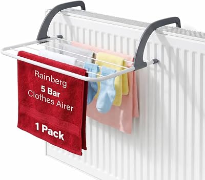 Rainberg 5 Bar Radiator Clothes Airer Rack Foldable Adjustable Arms