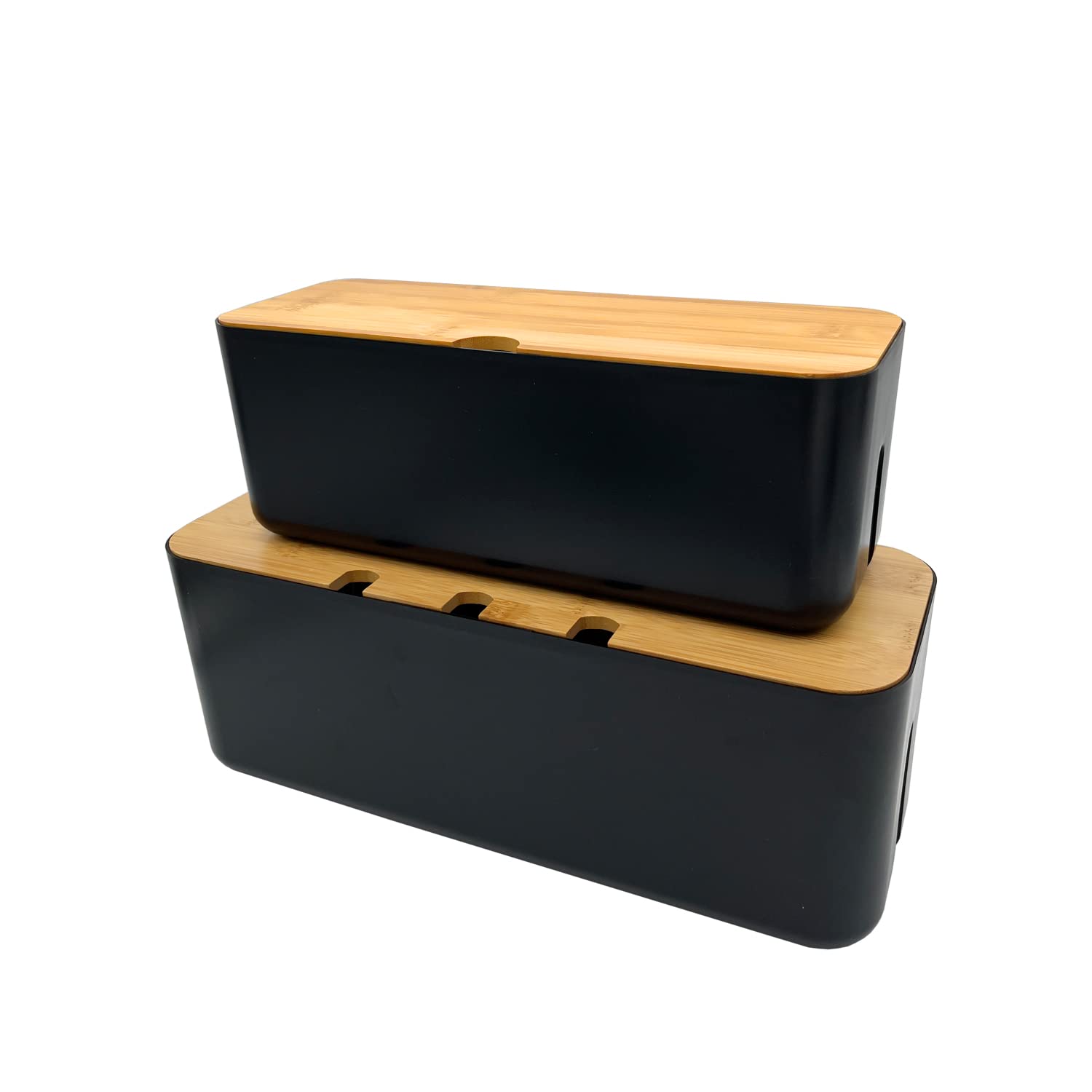 Verve Jelly Set of 2 Cable Tidy Box Cable Storage Box Organizer Cable Tidy Box Wire Cable Anti Dust Management Socket Tidy Organizer for Desk TV Computer USB Hub Strips Cords Management, Black, S+L