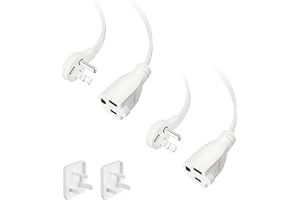 Low Profile 45° Flat Plug Short Power Extension Cord 1.5 Ft/2 Pack White, 3 Prong 14 AWG Grounded Flat Thin Cable Outlet Save