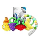 Bonbino Baby Infant and Toddler BPA-Free Teething Toys with Pacifier Clip, Set of 4 Silicone Teethers