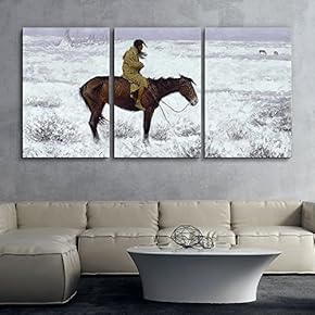 3 Panel World Famous Painting Reproduction on Canvas Wall Art - The Herd Boy by Frederic Remington - Modern Home Art Ready to Hang - 16"x24" x 3 Panels
