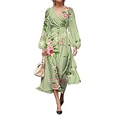 Akivide Women's Fall Chiffon Floral Print Puff Long Sleeve Maxi Dress Empire Waist Dresses for Women 2025 Elegant Classy