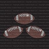 3 Football Balls Iron On Rhinestone Crystals and Rhinestuds T-shirt Transfer by Jubilee Rhinestones