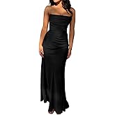 Memoriesea Women's Sexy Strapless Tube High Slit Ruched Party Cocktail Maxi Dress