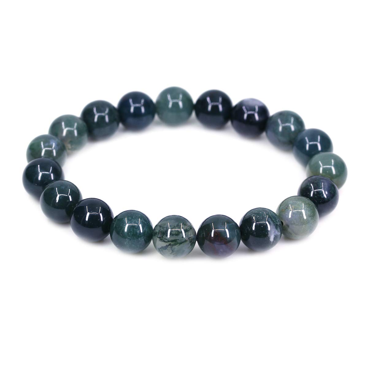 CHENYUE Natural Moss Agate Gemstone 10mm Round Beads Stretch Bracelet 7" Unisex