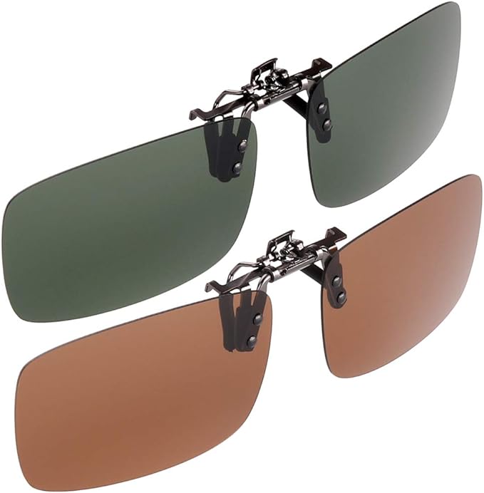 H&S Clip on Sunglasses 2 Pairs Polarised Flip Up fit Sunglasses Glasses