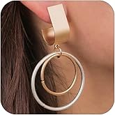 Two Tone Earrings Geometric Circle Drop Dangle Earrings for Women Trendy, Unique Black Oval Silver Round Gold Stud Earrings Lightweight Jewelry Gifts