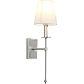 PERMO Single Classic Rustic Industrial Wall Sconce Hardwired Lighting Fixture with Flared White Textile Lamp Shade and Brushe