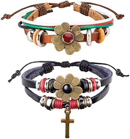 Angenca Handmade Teens Wrap Leather Bracelet For Men Women Braided Wrist Cuff,Adjustable
