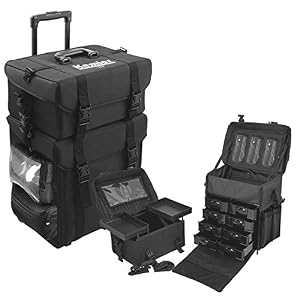 Image of Kemier studio makeup case Omni-directional wheels 2 in 1 Professional Soft Sided,Removable,Artist Rolling Makeup Train Case,Cosmetic Organizer w/Storage Drawers